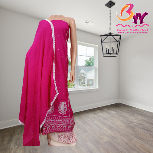 Heavy Cotton With hand work, Dark Pink & Off White